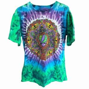 Vtg 2000 L Grateful Dead Celtic Mandala T Shirt Tie Dye Liquid Blue 2 sided